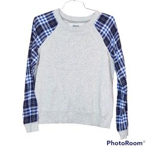 Aerie Woman’s Plaid Sleeve Casual Fall Chic Crewneck Sweater Size Medium